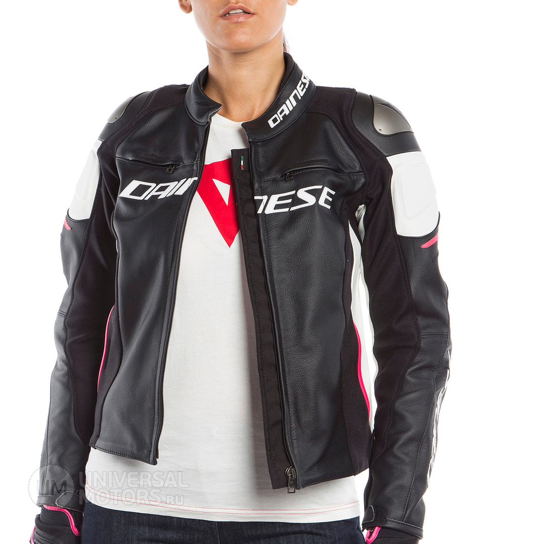 Куртка кож. RACING 3 LADY (42, BLACK/WHITE/FUCHSIA)